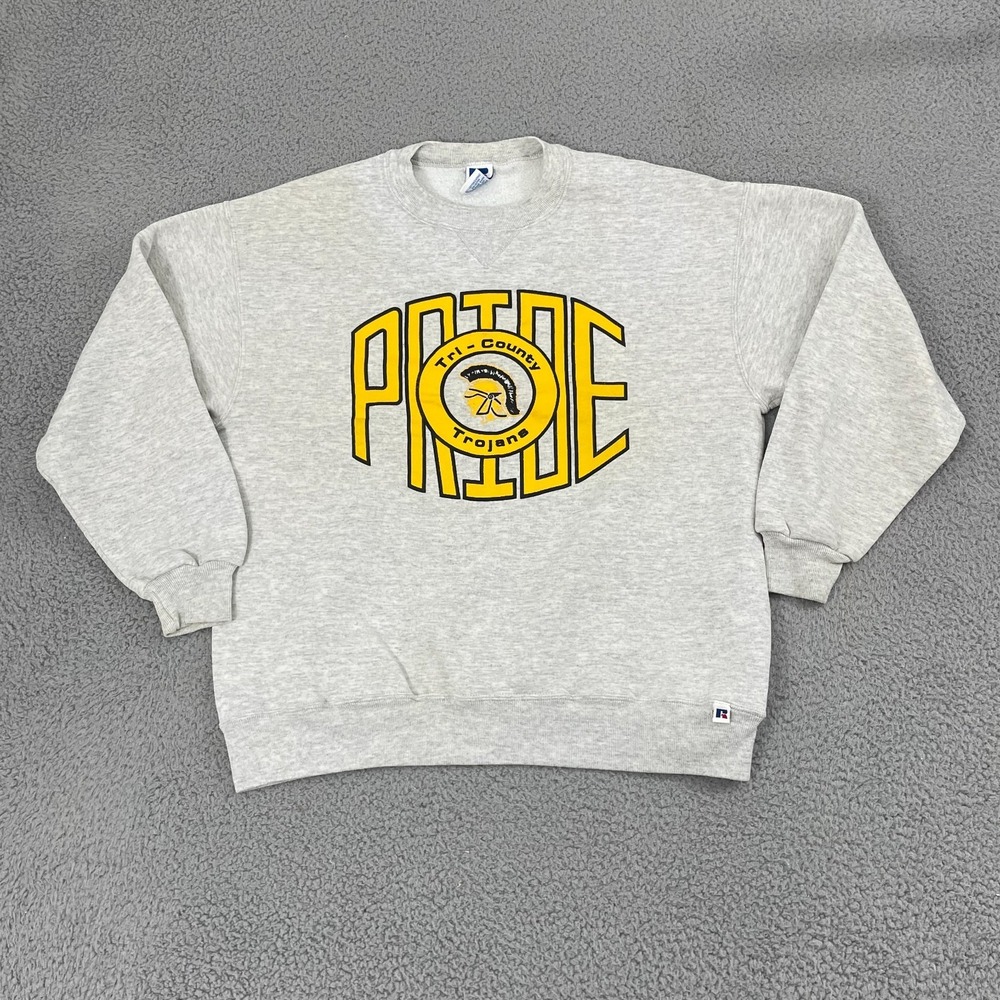VTG Tri - County Trojans Russell Athletic Sweatshirt Men XL Gray Crewneck